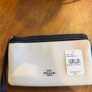 Coach Ivory and Black Leather Wristlet